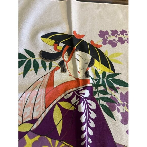 Vintage Japanese Geisha Print Decorative Fabric Scarf Art 28" X 28" 100% Nylon - Picture 2 of 4